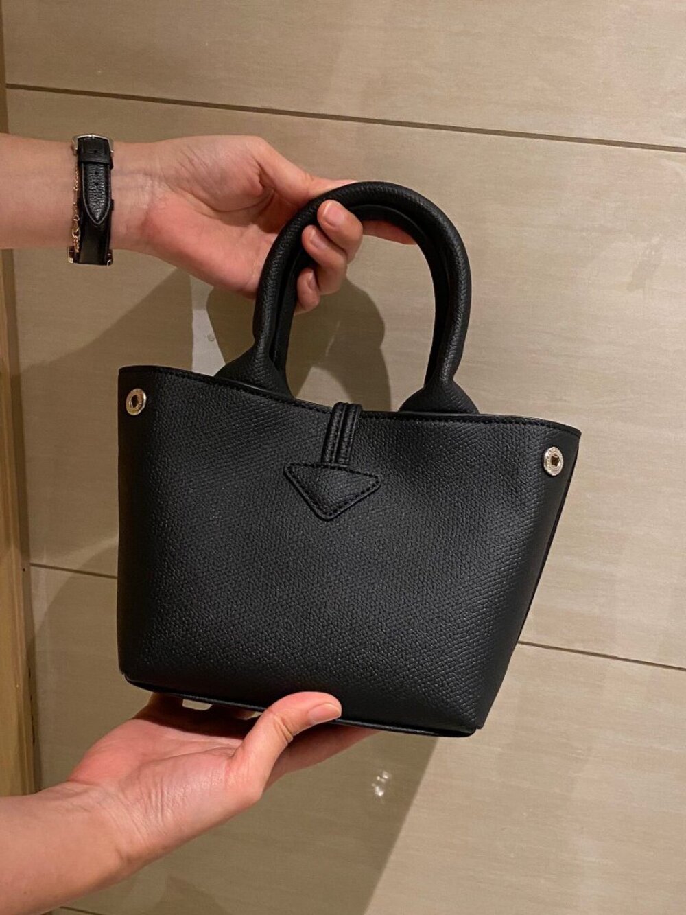Longchamp Le Roseau Extra Small Black Leather Mini Tote Bag - Picture 4 of 8